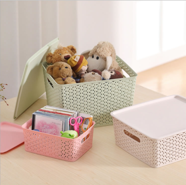 Large Plastic Storage Basket Box for Home Storage with Lid