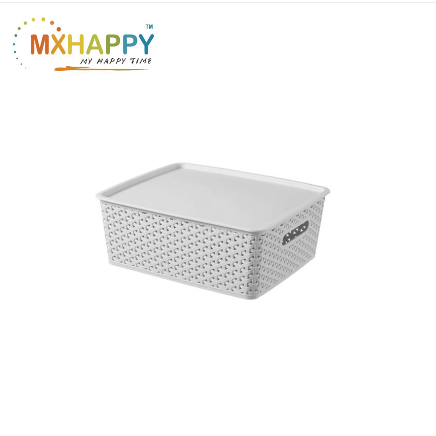 Large Plastic Storage Basket  Box for Home Storage with Lid 36X30X13.5CM