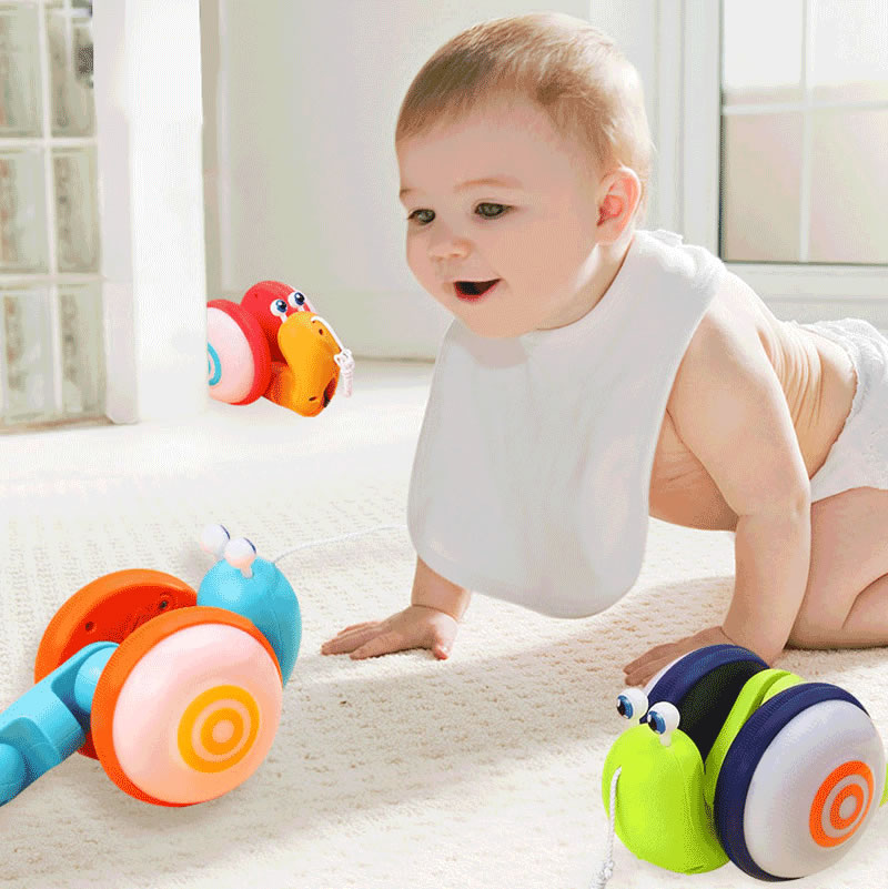 Toddler Rope Pull Snail Toy musical drag rope walk along