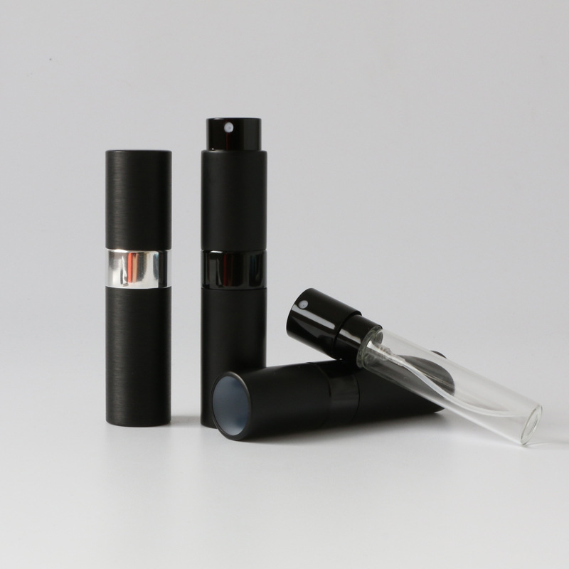 High-end 10ml perfume bottle round head spray bottle portable anodized aluminum glass rotary bottle