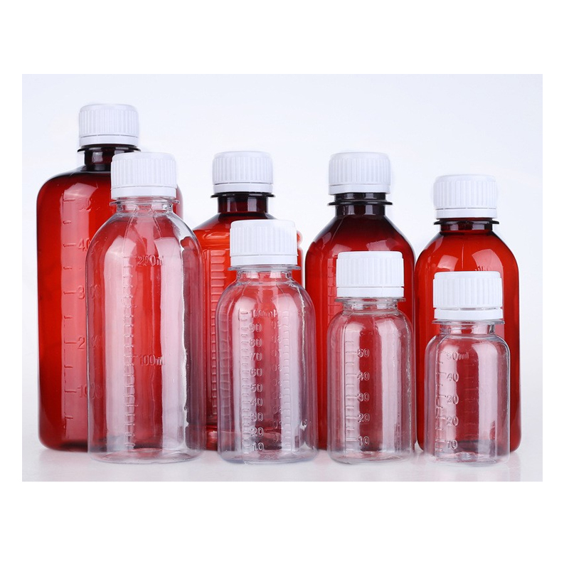 50ml PET brown transparent plastic bottle with scale bottle