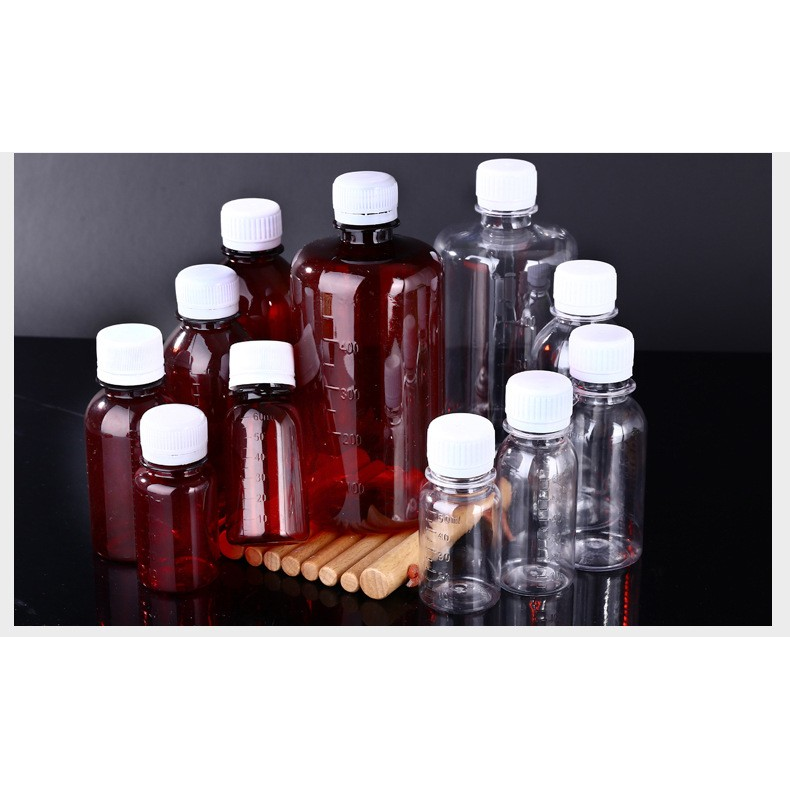 150ml PET brown transparent plastic bottle with scale bottle