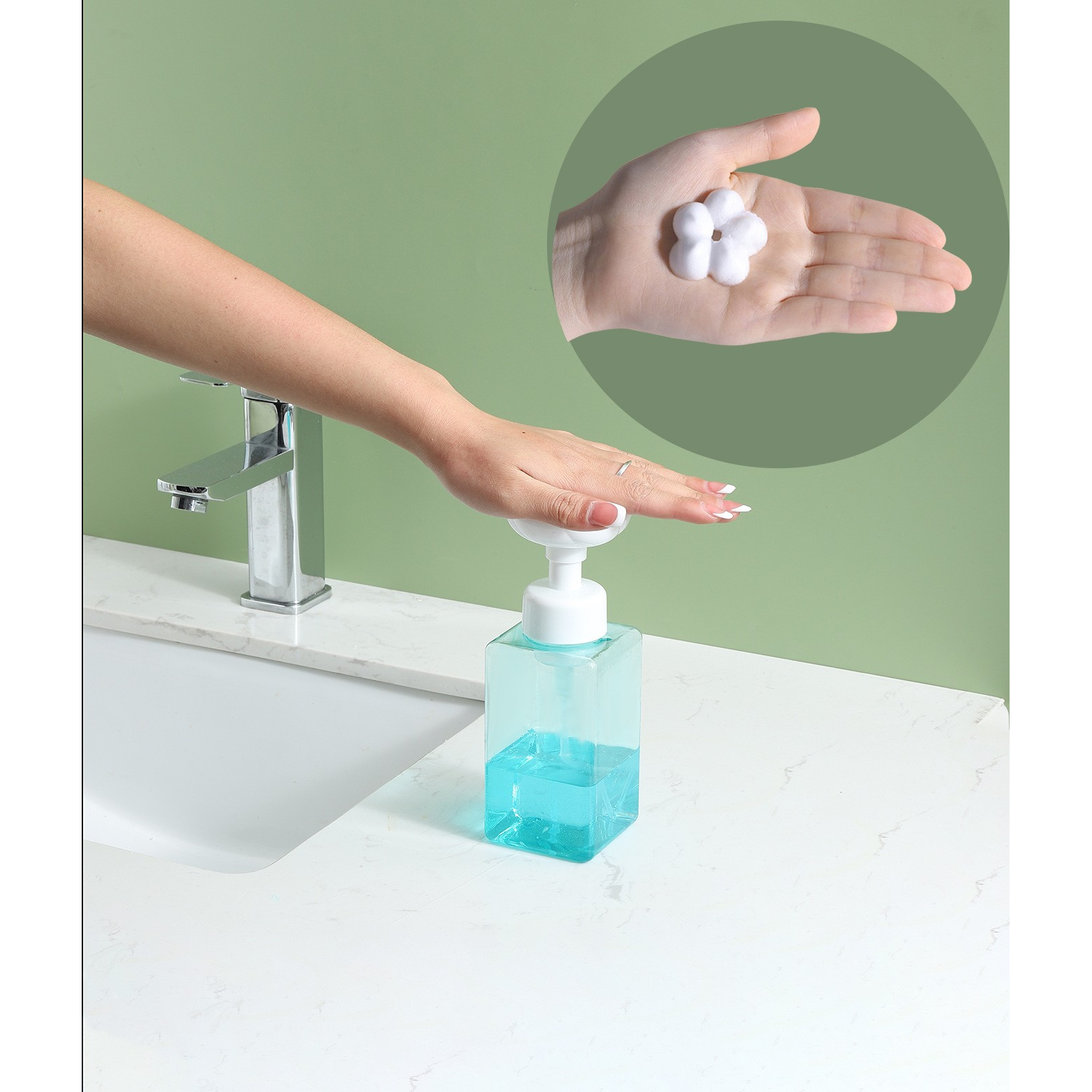 650ml Press type square bath gel bottle Mousse foam bottle Plastic hand sanitizer bottle Separate bottle foam flower foaming bottle