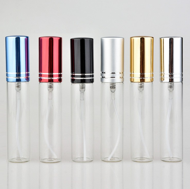 10ml Tube pulling glass perfume bottle, anodized full cover perfume subpackage bottle, 10ml sample perfume spray bottle