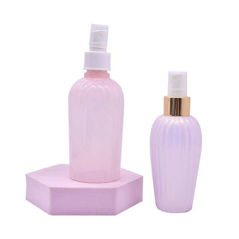 Customized 150ml pink striped cosmetic bottle