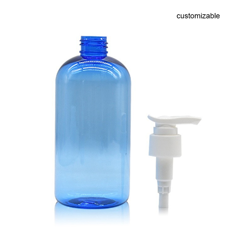 Customized 300ml plastic bottle, transparent blue, press and dispense bottle