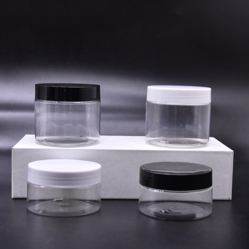 Transparent plastic wide mouthed bottle