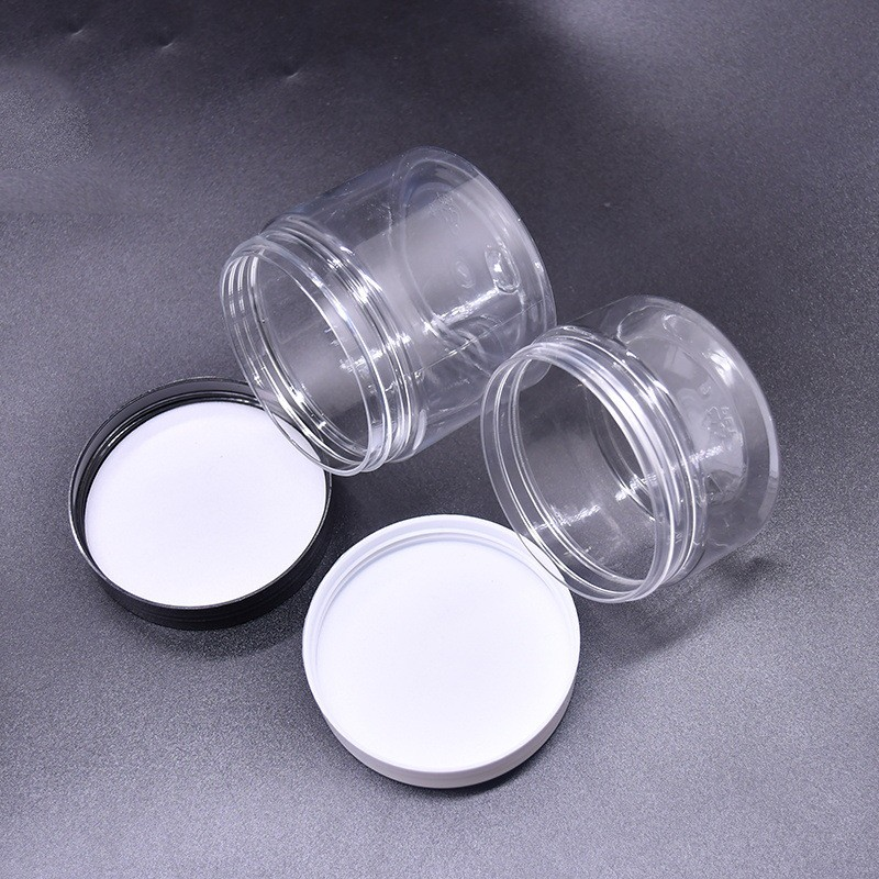 Transparent plastic wide mouthed bottle