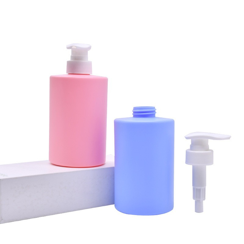 500ml flat shoulder cylindrical plastic lotion press bottle