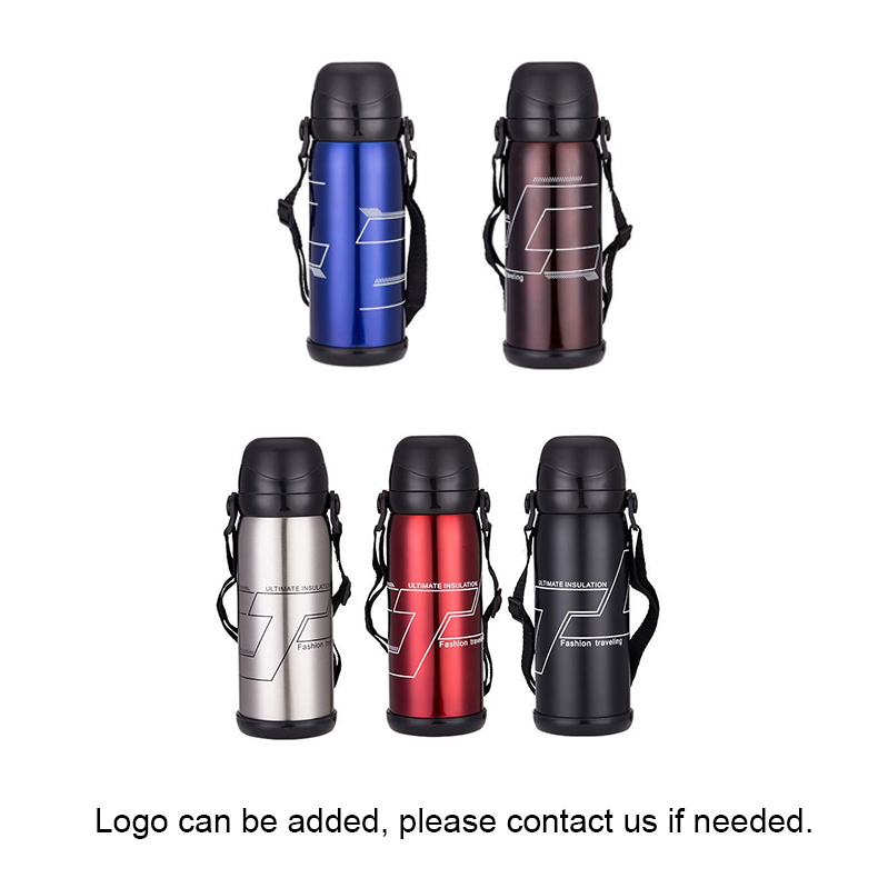 800ml, stainless steel, 304, double-layer, insulated, refrigerated, water cup, portable, outdoor, shoulder strap, double lid, gift customization, insulated kettle