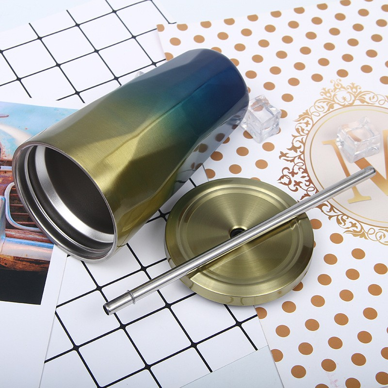 500ml gradient diamond shaped cup with straw