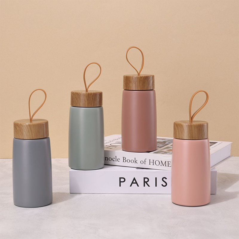 280ml Creative Wood Grain Cover Portable Pocket Cup High Beauty Outdoor Handheld Cup 304 Stainless Steel Vacuum Insulated Cup