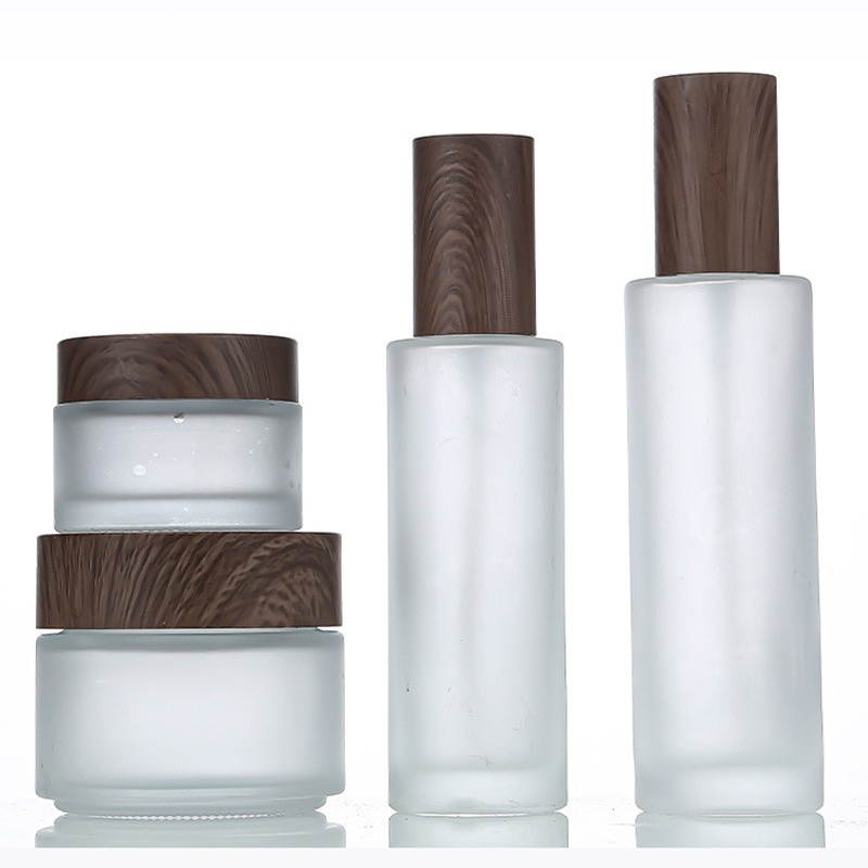 Dark wood grain cap cosmetic bottle, thickened glass, empty bottle