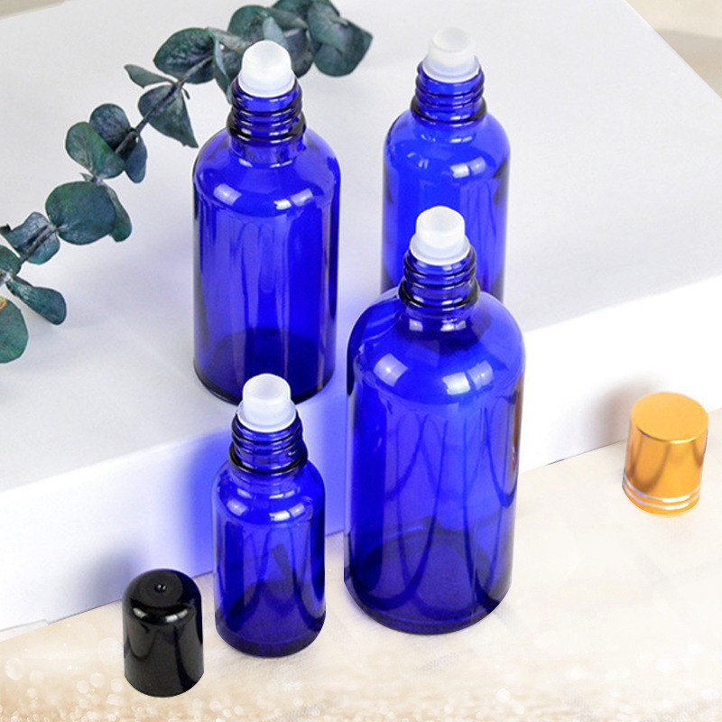 Blue essential oil bottle