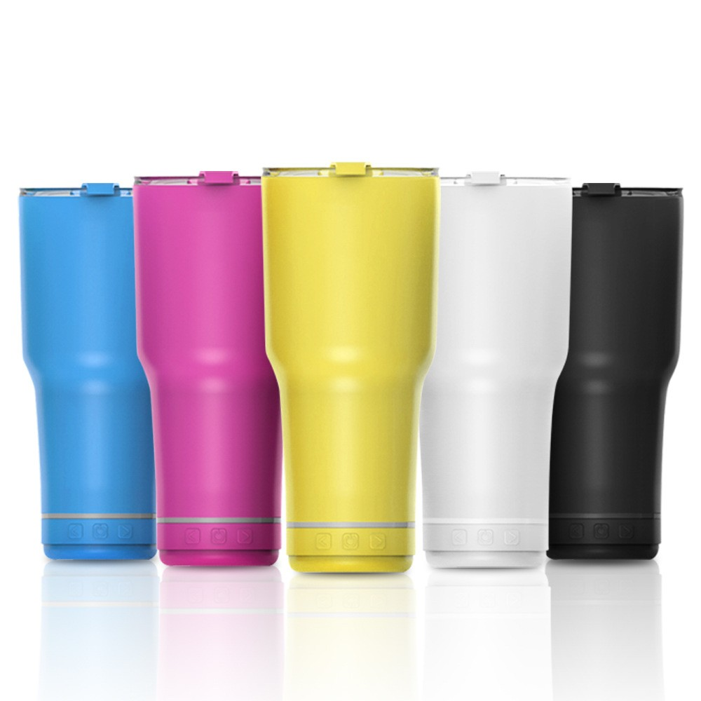 870ml Thermos household simple stainless steel coffee cup wireless Bluetooth outdoor portable car cup smart home small music cup