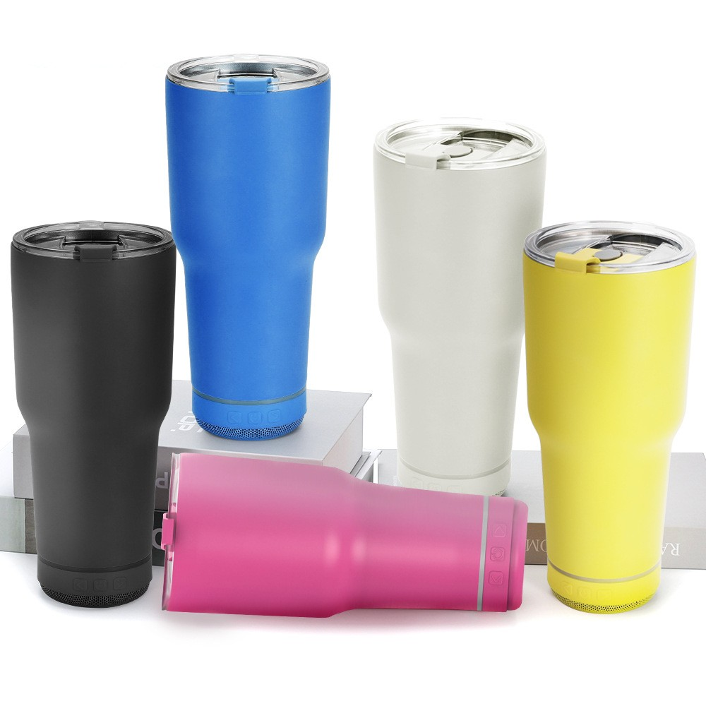 870ml Thermos household simple stainless steel coffee cup wireless Bluetooth outdoor portable car cup smart home small music cup