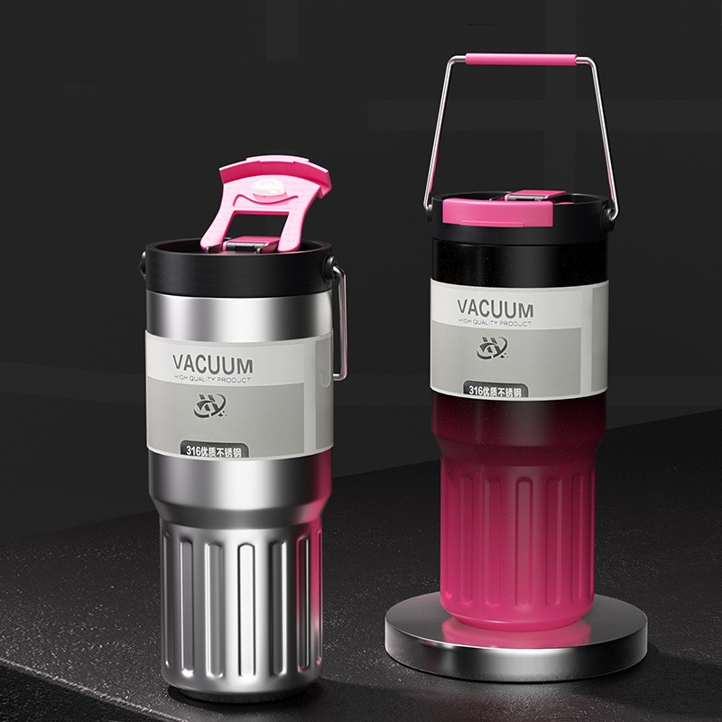 800ml Car Insulated Cup American High Beauty Gradient Large Capacity Travel Water Cup Dual Drinking Handle Insulated Pot