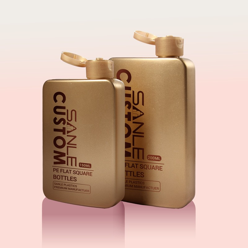 200ml customized plastic bottle with side opening square flat bottle, sunscreen body oil bottle, shampoo bottle