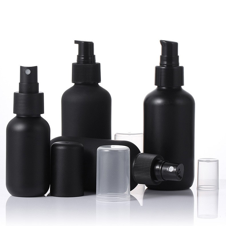 60ml plastic bottle Round shoulder Boston bottle Black frosted cosmetics packaging bottle spray bottle