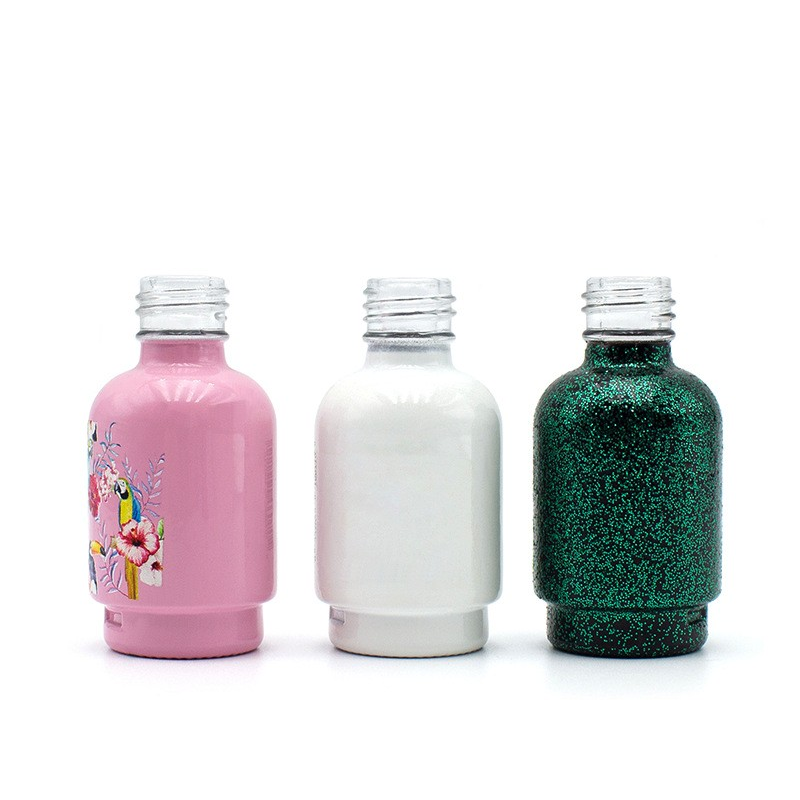 View:11ml fashionable nail polish glue empty glass bottle round simple nail polish package material spraying light proof silk screen logo