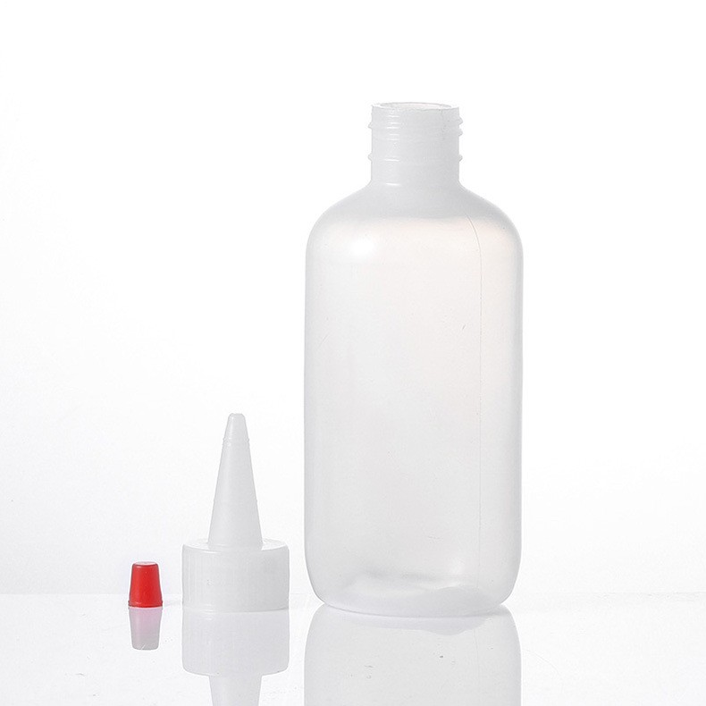 80ml wholesale PE plastic round shoulder bottle, plastic water bottle, red hat pointed bottle, powder liquid packaging, squeezing bottle