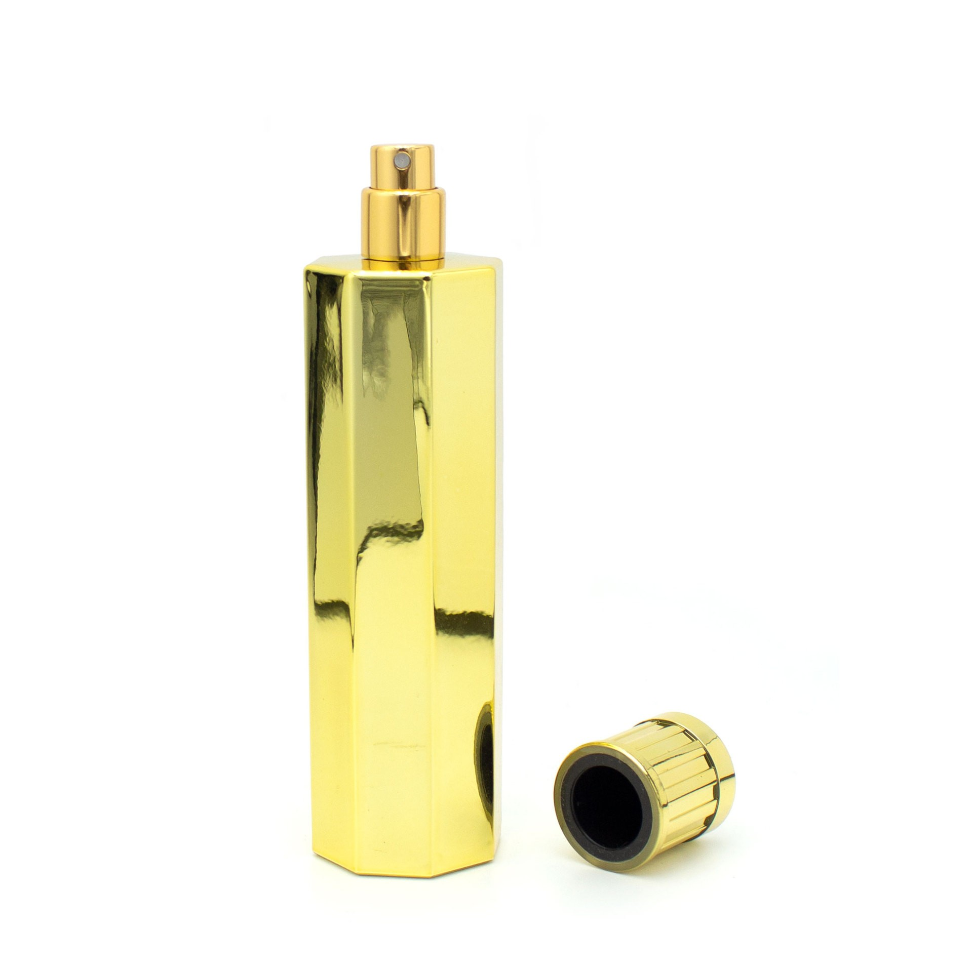 80ml customized fashionable simple octagonal diamond shaped perfume glass empty bottle electroplated slender spray fragrance patch bottle