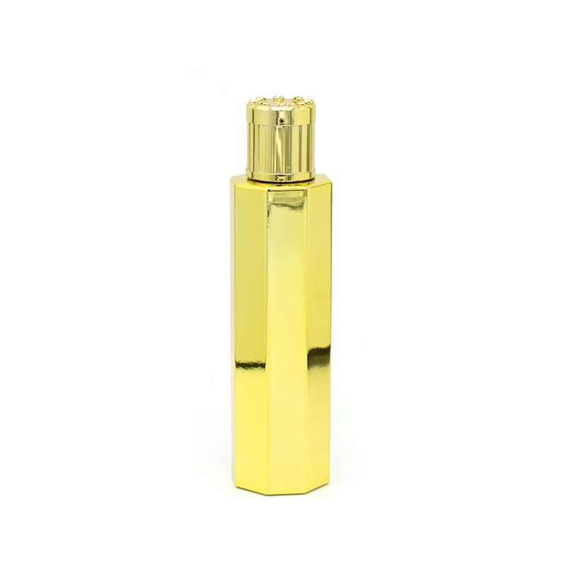 80ml customized fashionable simple octagonal diamond shaped perfume glass empty bottle electroplated slender spray fragrance patch bottle