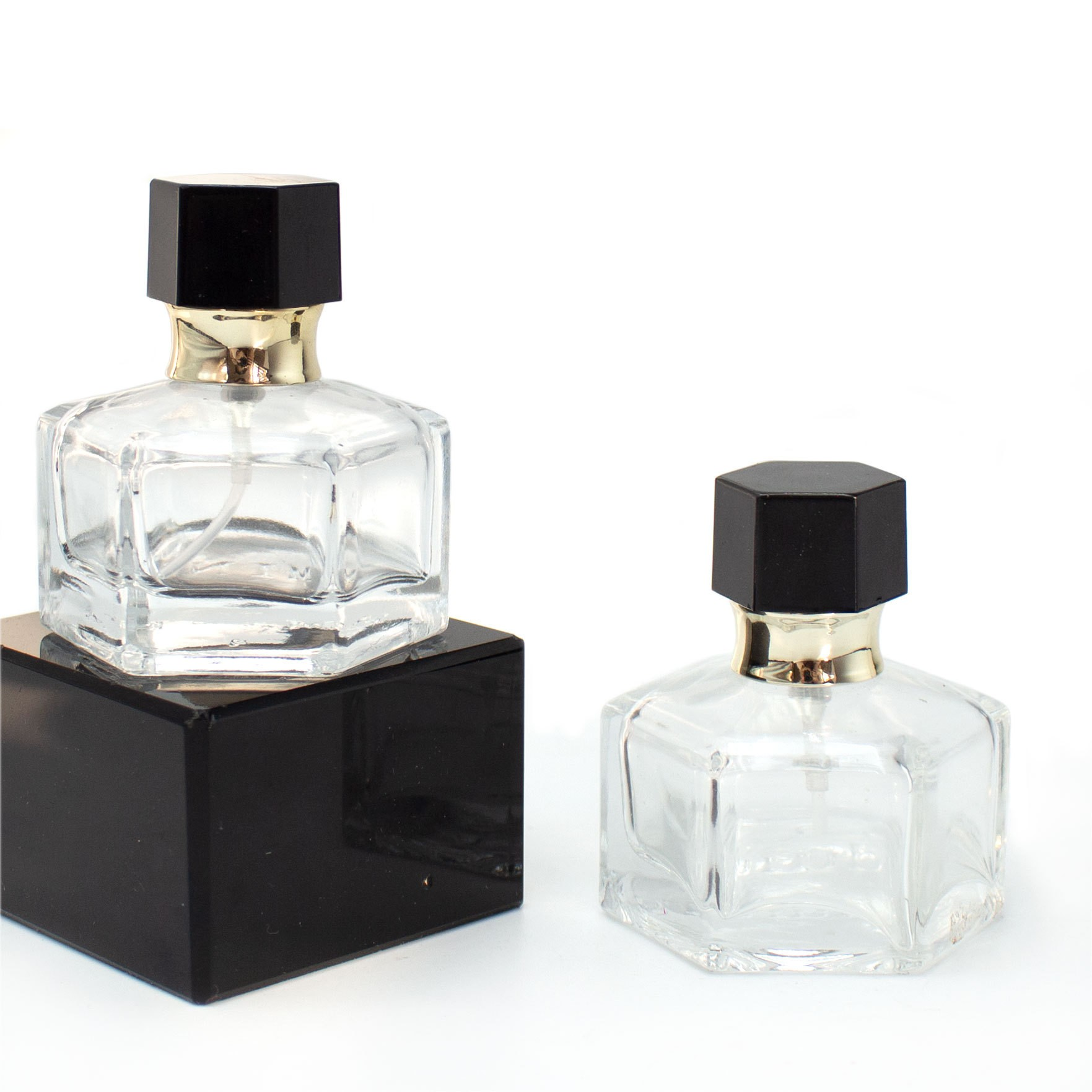 30ml/75ml hexagonal perfume bottle glass cosmetics packaging spray bottle transparent perfume pressure bottle
