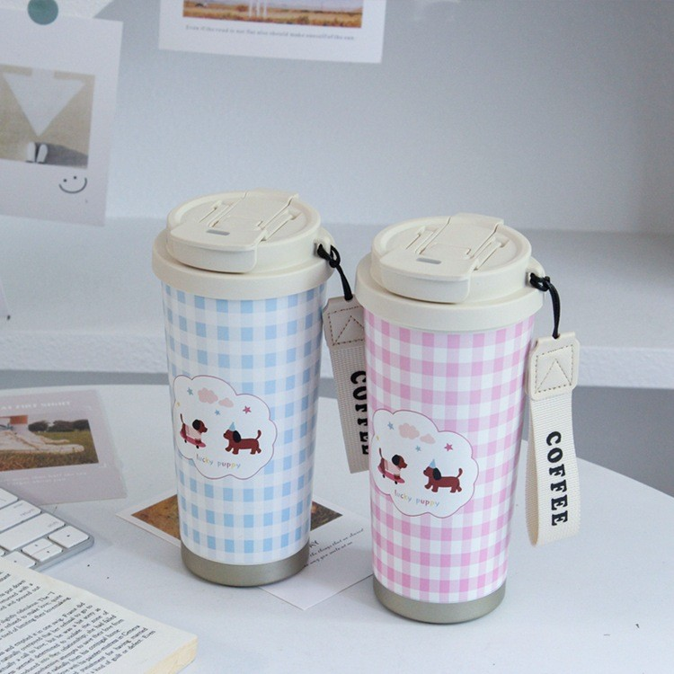 500ml Insulated cup for girls with high appearance, ceramic inner pot, coffee water cup, birthday gift customization, cartoon cute dog
