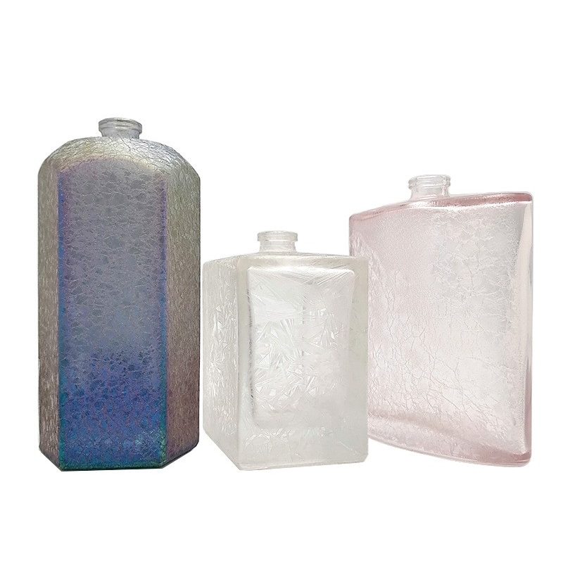 100ml transparent ice craft perfume glass bottle Wholesale customized multi specification creative color crack bottle