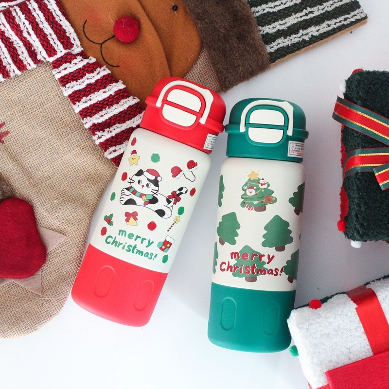 500ml Thermos Insulated cup for students to study, double mouthed water cup for children and girls with high appearance, Christmas straw, straight drinking cup