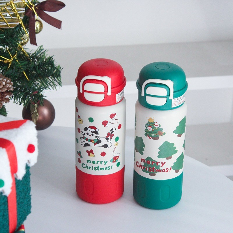 500ml Thermos Insulated cup for students to study, double mouthed water cup for children and girls with high appearance, Christmas straw, straight drinking cup