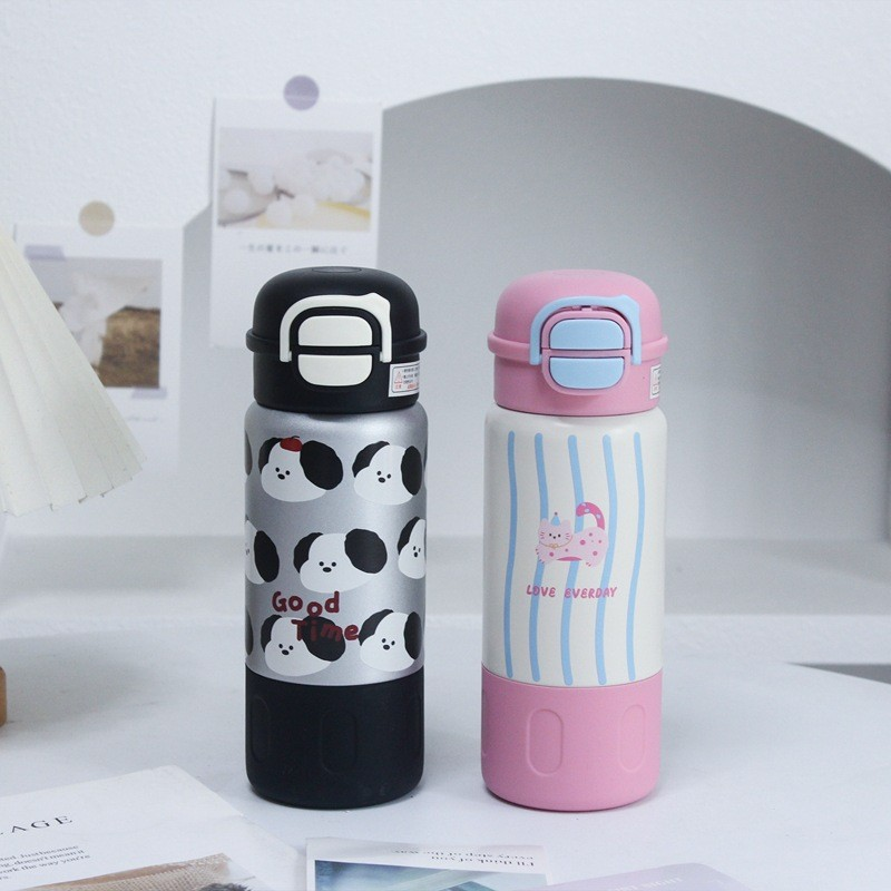 500ml Thermos High appearance and fresh double drinking straw thermos cup, cute for boys and girls, school children, student water cup, sports portable cup