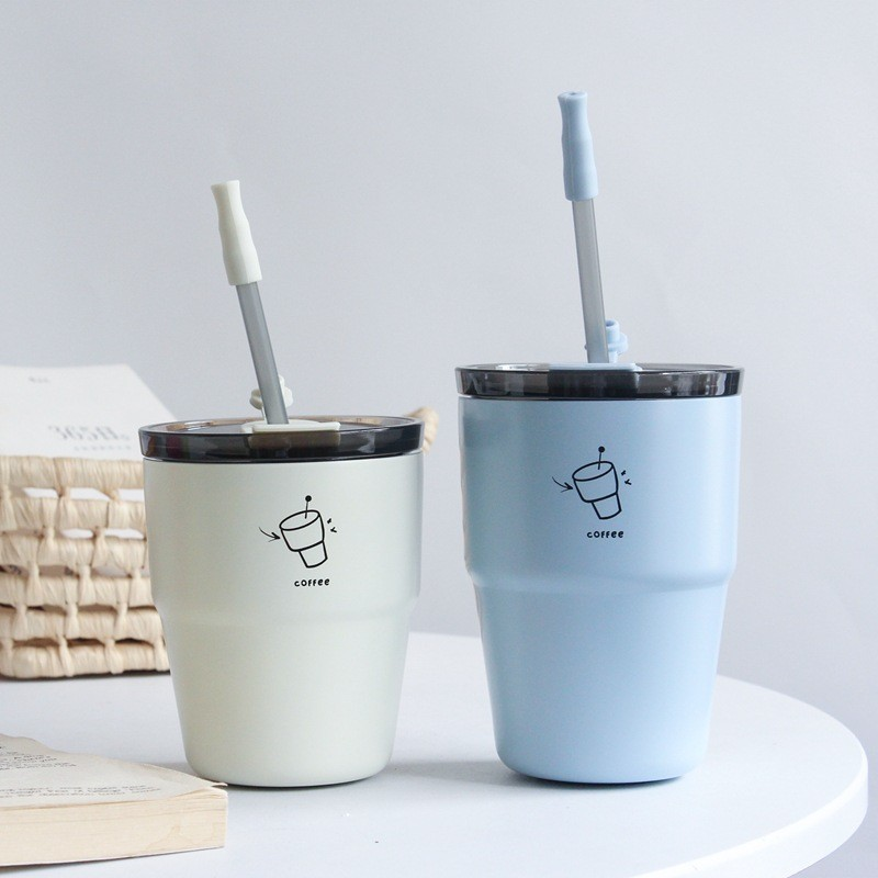 480ml 580ML Thermos Insulated cup for girls with high appearance, office coffee cup with straw, summer cooling cup, large capacity water cup
