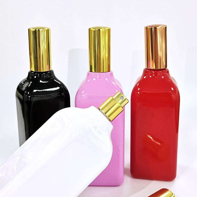 180ml electroplating multi-color square perfume glass bottle, high white material, high-grade fragrance, empty bottle, acrylic cap, anodized cap