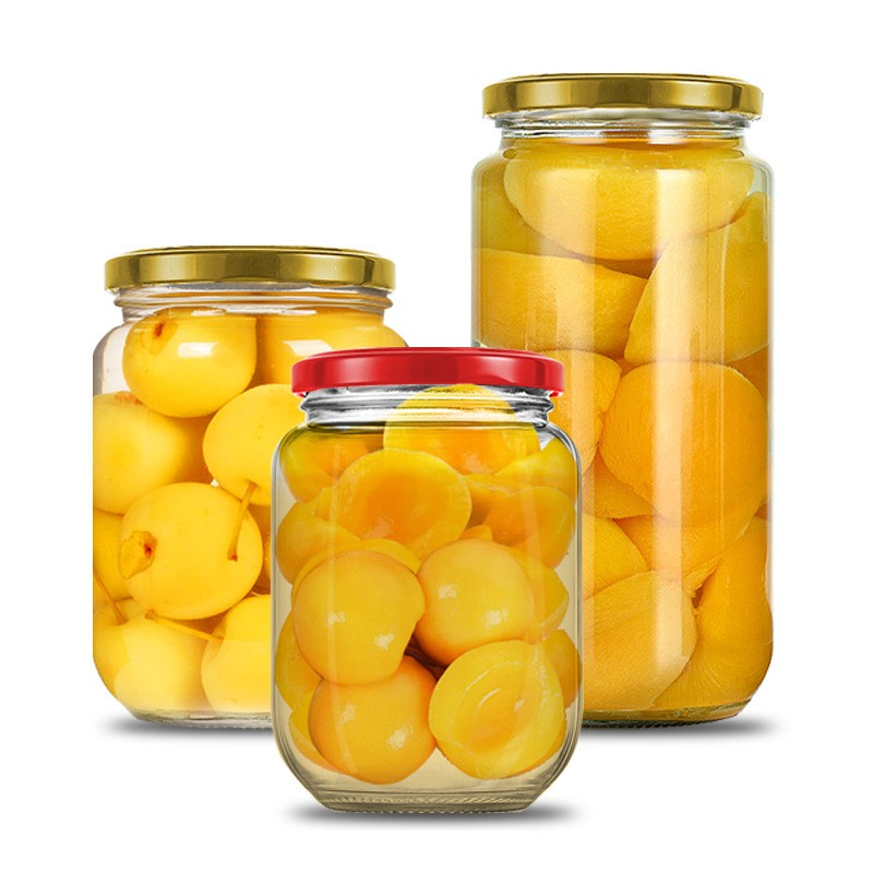 500ml Steamable Can Bottle Empty Bottle with Lid High Temperature Resistant Fruit Yellow Peach Glass Bottle Sealed Jar Food Grade Household