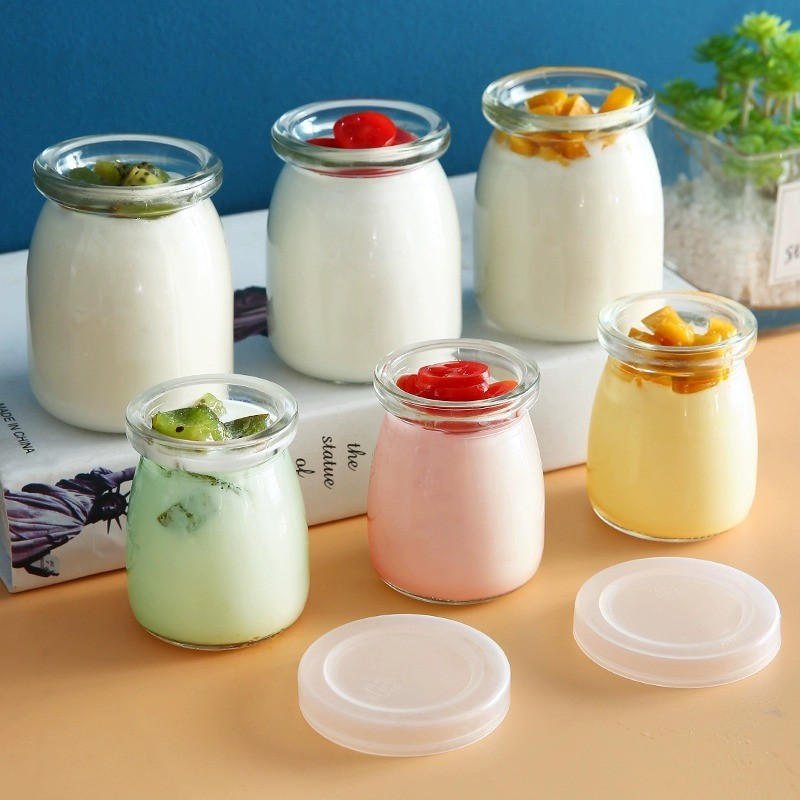 100ml glass pudding bottle yogurt cup with lid creative cute mousse jelly bottle oven high temperature resistant food grade pudding cup