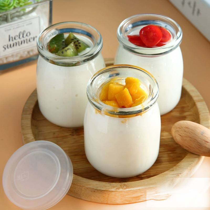 200ml glass pudding bottle yogurt cup with lid creative cute mousse jelly bottle oven high temperature resistant food grade pudding cup