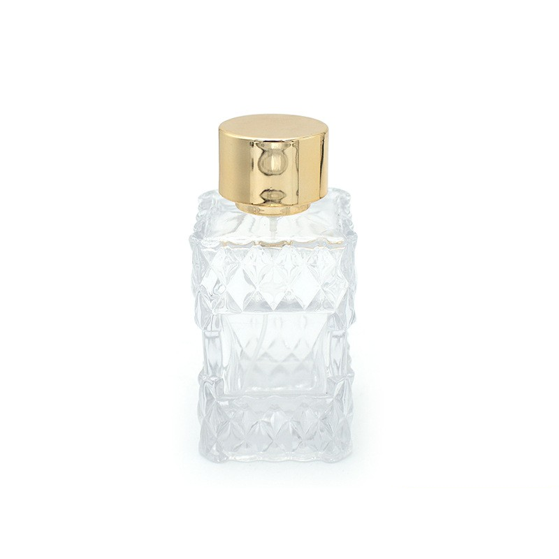 75ML square perfume embossed glass bottle cosmetics transparent press fragrance mist spray bottle high-end polishing bottle