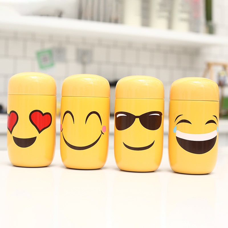 200ml Super cute smiling face expression insulated cup stainless steel water cup for male and female students mini compact cartoon cup