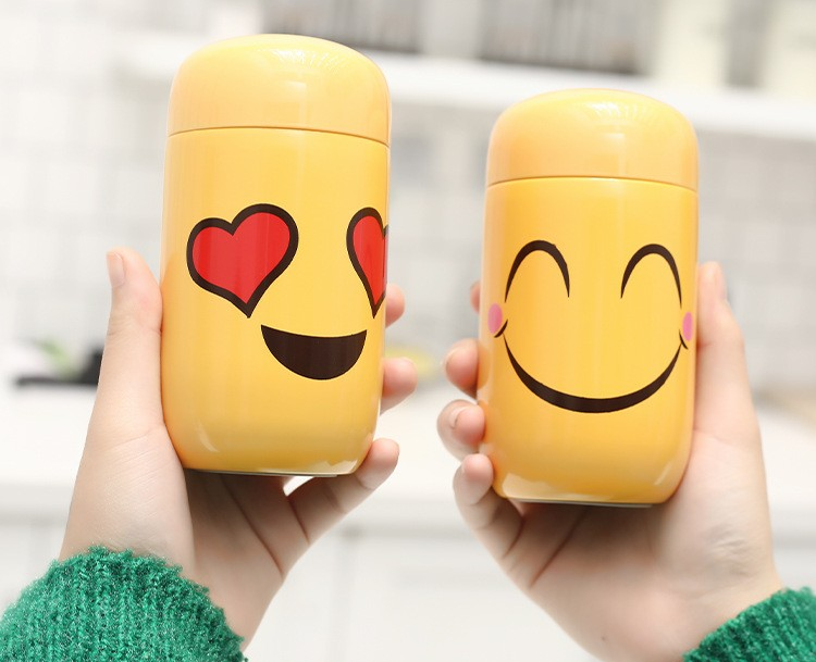 200ml Thermos Super cute smiling face expression insulated cup stainless steel water cup for male and female students mini compact cartoon cup