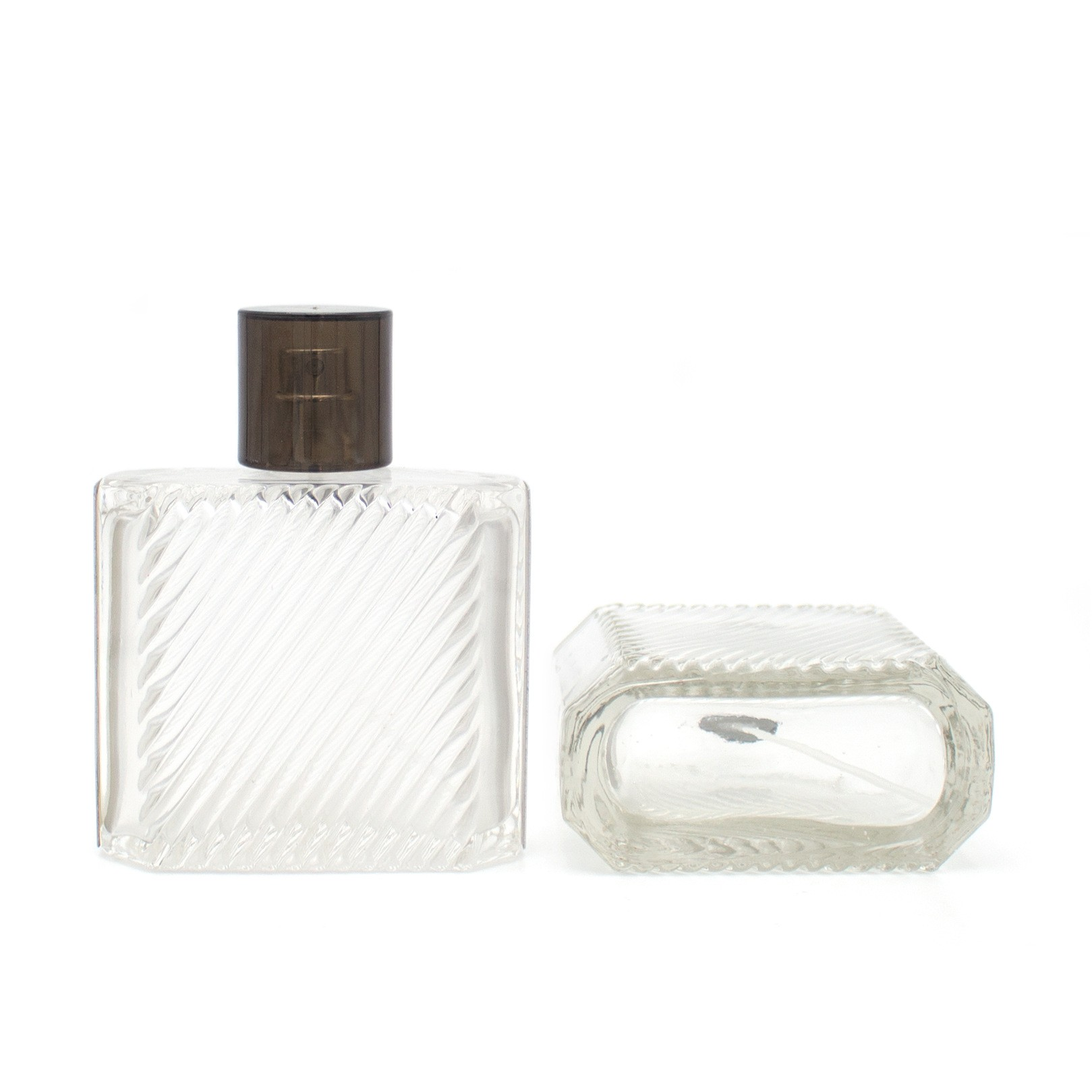 100ML customized thick glass transparent perfume spray bottle diagonal stripe faceted square cosmetics empty bottle