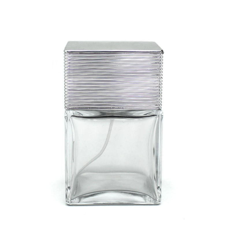 100ML Wholesale transparent square glass perfume bottle Simple bayonet press spray cosmetics bottle