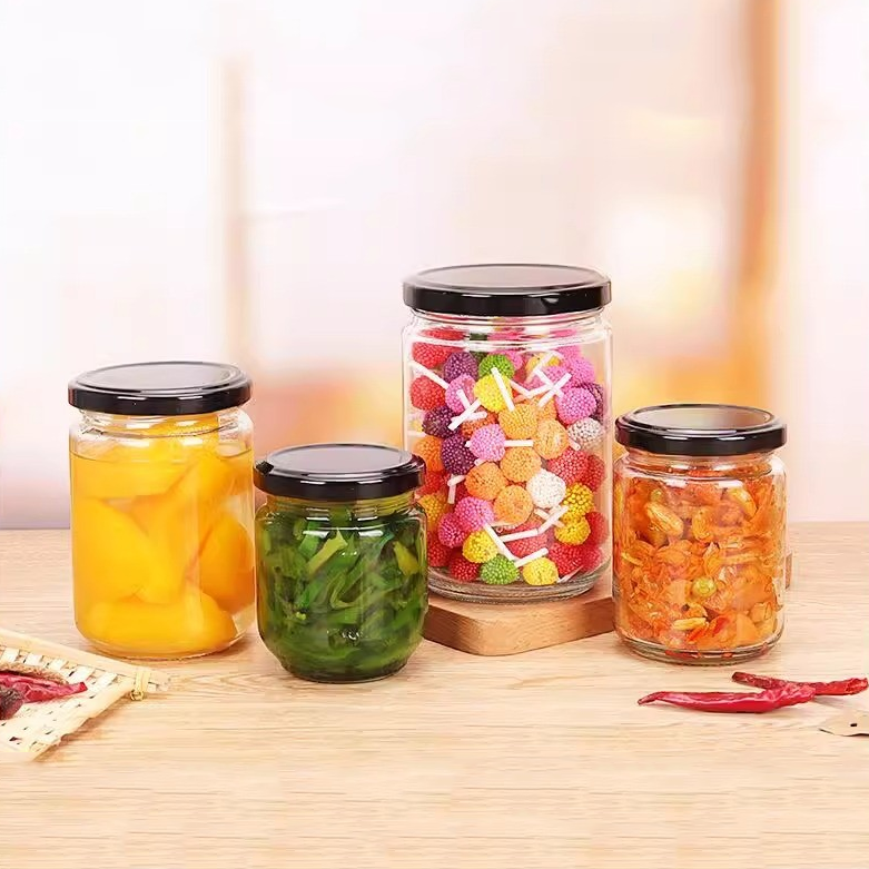 240ml Round glass bottle Transparent sealed can Food grade canned food Empty bottle Chili sauce bottle Honey with lid Can be steamed