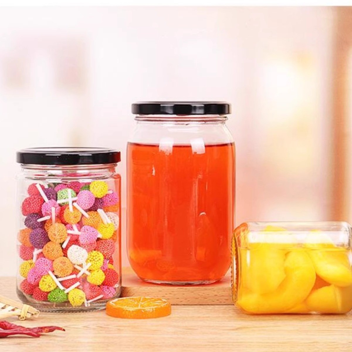 450ml Round glass bottle Transparent sealed can Food grade canned food Empty bottle Chili sauce bottle Honey with lid Can be steamed