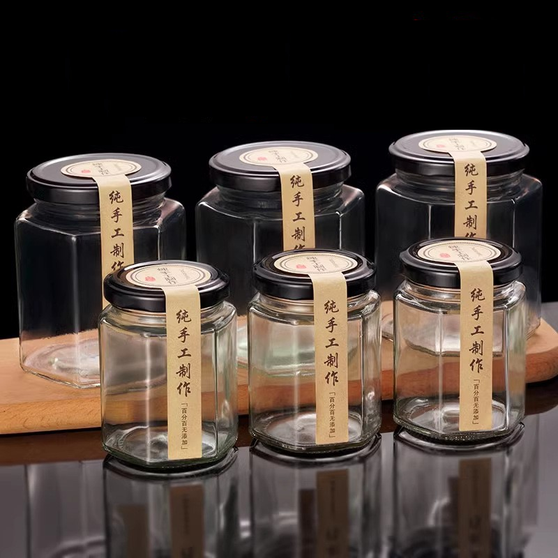 500ml hexagonal glass jar sealed food grade with lid empty bottle honey lemon paste chili jam special bottle jam jar