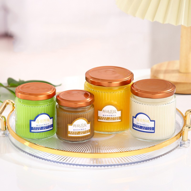 240ml wholesale small glass bottle with lid, chili beef sauce, honey lemon paste, pure handmade empty bottle, sealed jar, jam bottle, vertical pattern bird's nest bottle