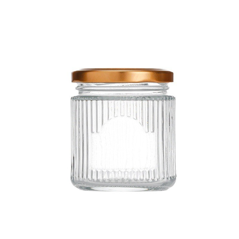 280ml wholesale small glass bottle with lid, chili beef sauce, honey lemon paste, pure handmade empty bottle, sealed jar, jam bottle, vertical pattern bird's nest bottle