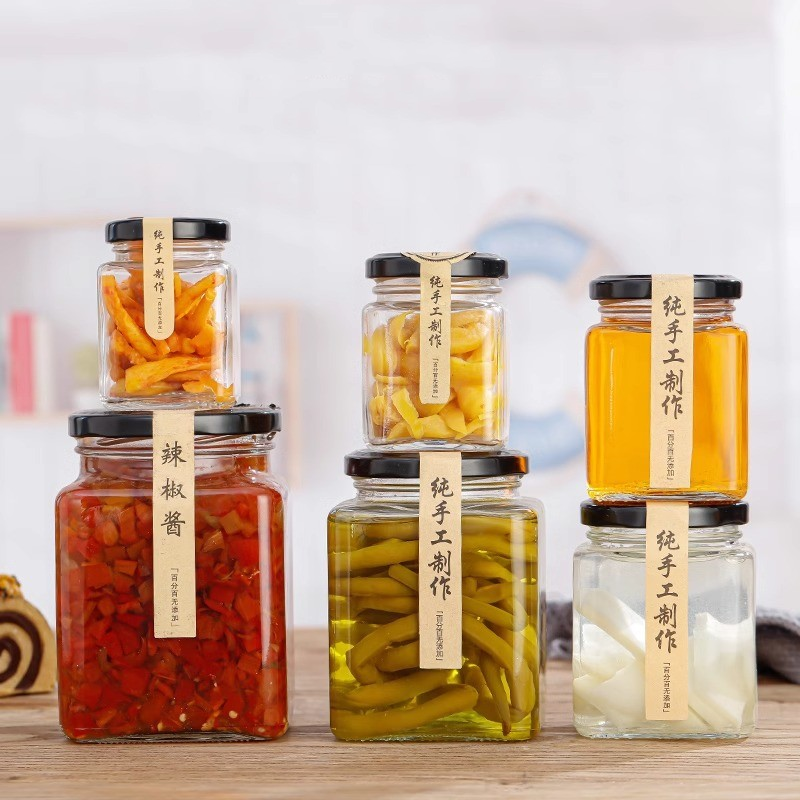 500ml wholesale Wholesale honey glass bottle sealed jar square food grade with lid jar head jam jar storage jar