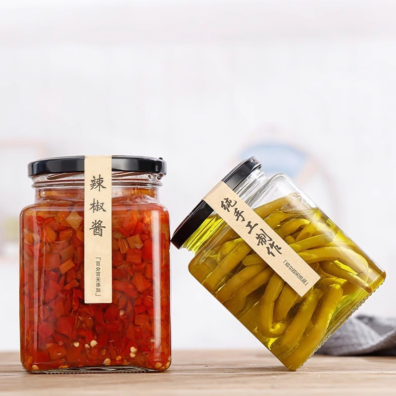 200ml wholesale Wholesale honey glass bottle sealed jar square food grade with lid jar head jam jar storage jar